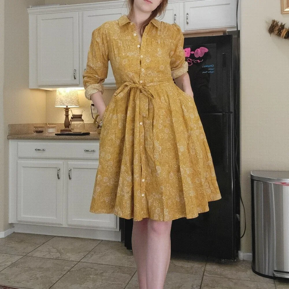 NWT Downeast Mustard Yellow Floral Cotton Midi Dress Size M - Picture 10 of 10